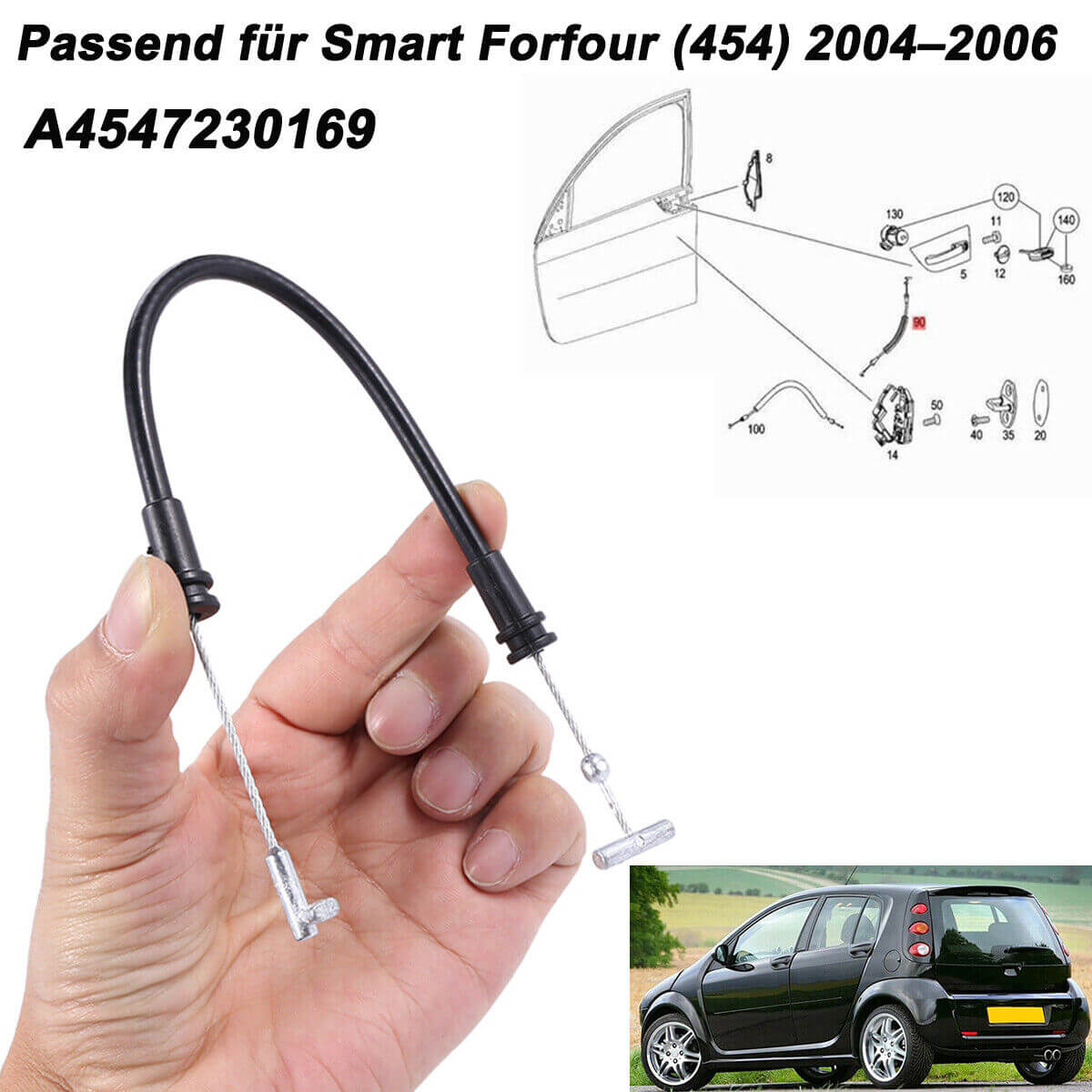 Longzhuo Cavo Maniglia Portiera Auto In Acciaio - Ricambio OEM A4547230169 Per Smart ForFour (2004-2006)